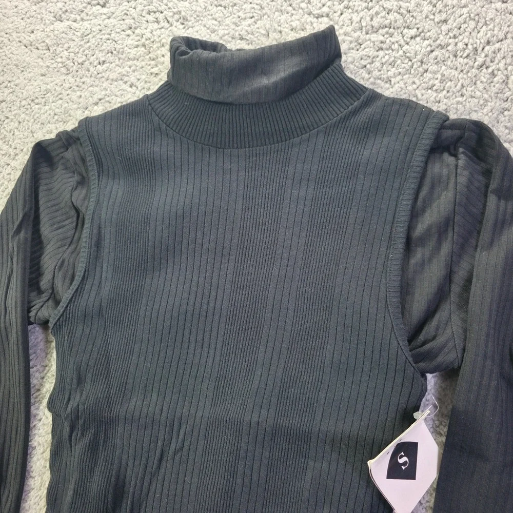 B.E. Womens Ribbed Turtleneck Top Black Long Sleeve Cotton Blend Size Small